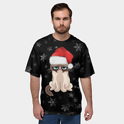 Футболка оверсайз мужская Грустный кот новый год, цвет: 3D-принт — фото 2