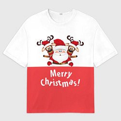 Футболка оверсайз мужская Дед Мороз с оленями, цвет: 3D-принт