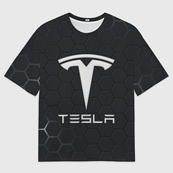 Футболка оверсайз мужская Tesla логотип - матовое стекло, цвет: 3D-принт