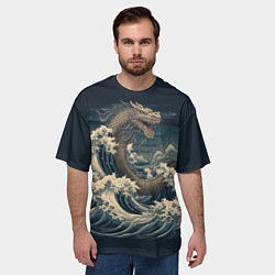 Футболка оверсайз мужская Морской дракон в японском стиле, цвет: 3D-принт — фото 2