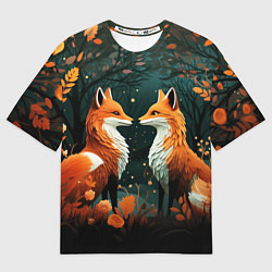 Футболка оверсайз мужская Две лисоньки в стиле Folk Art, цвет: 3D-принт