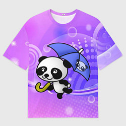 Футболка оверсайз мужская Панда с зонтиком бежит в гости, цвет: 3D-принт