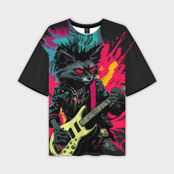 Футболка оверсайз мужская Rocker Cat on a dark background - C-Cats collectio, цвет: 3D-принт