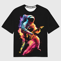Футболка оверсайз мужская Космонавт с гитарой в радужных огнях, цвет: 3D-принт