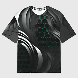 Футболка оверсайз мужская Объемные бирюзовые плиты и черные линии, цвет: 3D-принт