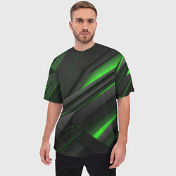 Футболка оверсайз мужская Черно-зеленые объемные полосы, цвет: 3D-принт — фото 2