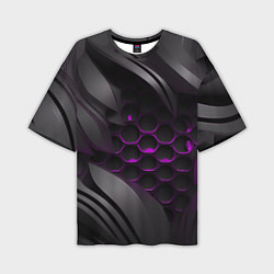 Футболка оверсайз мужская Черные объекты с фиолетовой сеткой, цвет: 3D-принт