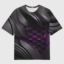 Футболка оверсайз мужская Черные объекты с фиолетовой сеткой, цвет: 3D-принт