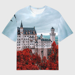 Мужская футболка оверсайз Замок в горах и красный лес