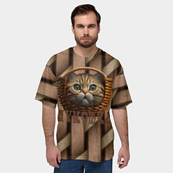 Футболка оверсайз мужская Кошка лукошка мем, цвет: 3D-принт — фото 2