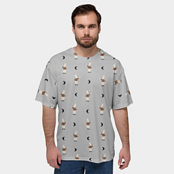 Футболка оверсайз мужская Зайка и луна - паттерн серый, цвет: 3D-принт — фото 2