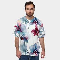 Футболка оверсайз мужская Голубая орхидея акварель - паттерн, цвет: 3D-принт — фото 2