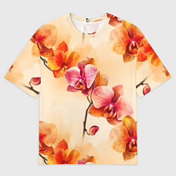 Футболка оверсайз мужская Акварельные цветы - персиковый паттерн, цвет: 3D-принт