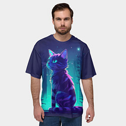 Футболка оверсайз мужская Неоновый котенок, цвет: 3D-принт — фото 2