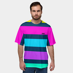 Футболка оверсайз мужская Разноцветные неоновые полосы, цвет: 3D-принт — фото 2