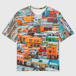 Футболка оверсайз мужская Красочный Камчхон-дон в городе Пусан, цвет: 3D-принт