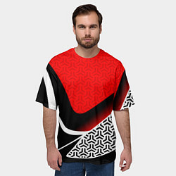Футболка оверсайз мужская Геометрическая униформа - красная, цвет: 3D-принт — фото 2