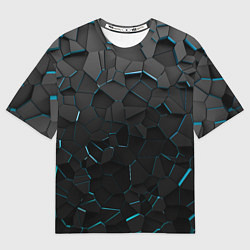 Футболка оверсайз мужская Плиты с синей неоновой подсветкой, цвет: 3D-принт