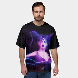 Футболка оверсайз мужская Ведьма с голубыми и розовыми молниями, цвет: 3D-принт — фото 2