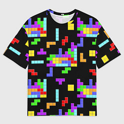Футболка оверсайз мужская Неоновый тетрис на темном фоне, цвет: 3D-принт
