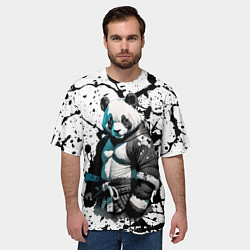 Футболка оверсайз мужская Panda samurai on the background of blots, цвет: 3D-принт — фото 2