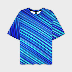 Футболка оверсайз мужская Сине голубые узорчатые полосы, цвет: 3D-принт