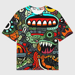 Футболка оверсайз мужская Монстры в зеленом и оранжевом - нейросеть, цвет: 3D-принт