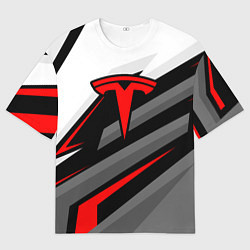 Футболка оверсайз мужская Tesla - красная линия, цвет: 3D-принт