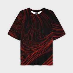 Футболка оверсайз мужская Абстракция красные кривые линии на черном, цвет: 3D-принт