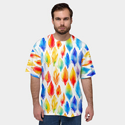 Футболка оверсайз мужская Желто-красно-синие перья тай-дай: паттерн, цвет: 3D-принт — фото 2