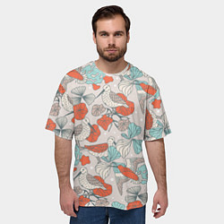 Футболка оверсайз мужская Птички и маки, цвет: 3D-принт — фото 2
