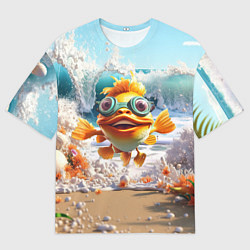 Футболка оверсайз мужская Веселая рыбка в очках, цвет: 3D-принт