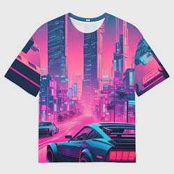 Футболка оверсайз мужская Вечерний город в неоновых огнях, цвет: 3D-принт