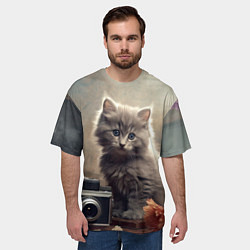 Футболка оверсайз мужская Серый котенок, винтажное фото, цвет: 3D-принт — фото 2
