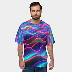 Футболка оверсайз мужская Синие и фиолетовые волны, цвет: 3D-принт — фото 2