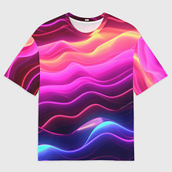 Футболка оверсайз мужская Розовые и фиолетовые неоновые волны, цвет: 3D-принт