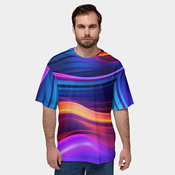 Футболка оверсайз мужская Волнистые неоновые линии, цвет: 3D-принт — фото 2