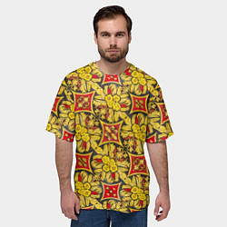 Футболка оверсайз мужская Красно-желтый яркий узор, цвет: 3D-принт — фото 2