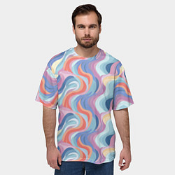 Футболка оверсайз мужская Абстрактные волны пастельные цвета, цвет: 3D-принт — фото 2