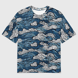 Футболка оверсайз мужская Морские волны паттерн, цвет: 3D-принт