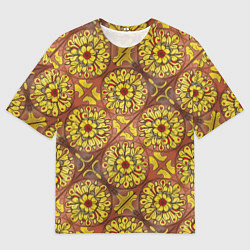 Футболка оверсайз мужская Желто-красные цветочки, цвет: 3D-принт