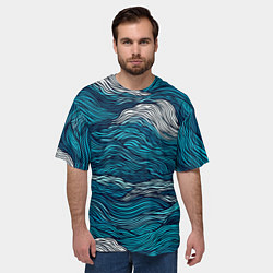 Футболка оверсайз мужская Синие волны абстракт, цвет: 3D-принт — фото 2