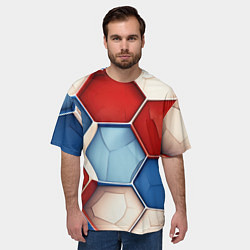 Футболка оверсайз мужская Большие белые синие красные плиты, цвет: 3D-принт — фото 2