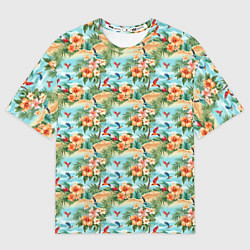 Футболка оверсайз мужская Цветочный гавайский паттерн, цвет: 3D-принт