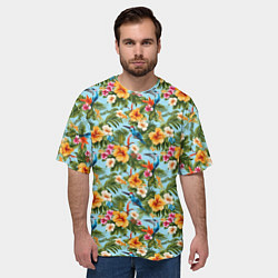 Футболка оверсайз мужская Светлые гавайские цветочки, цвет: 3D-принт — фото 2