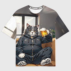 Футболка оверсайз мужская Толстый кот со стаканом пива, цвет: 3D-принт
