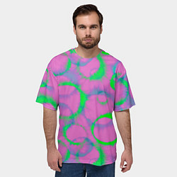 Футболка оверсайз мужская Тай дай розовый с зеленым, цвет: 3D-принт — фото 2