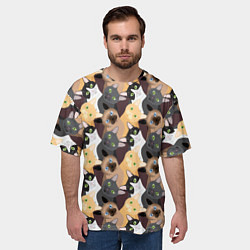 Футболка оверсайз мужская Черные, рыжие, сиамские, серые кошки, цвет: 3D-принт — фото 2