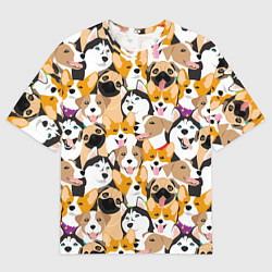 Футболка оверсайз мужская Хаски, Джек-рассел-терьер, Мопс, Корги, цвет: 3D-принт