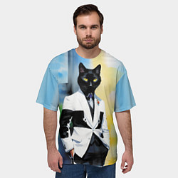 Футболка оверсайз мужская Cat fashionista - neural network - pop art, цвет: 3D-принт — фото 2